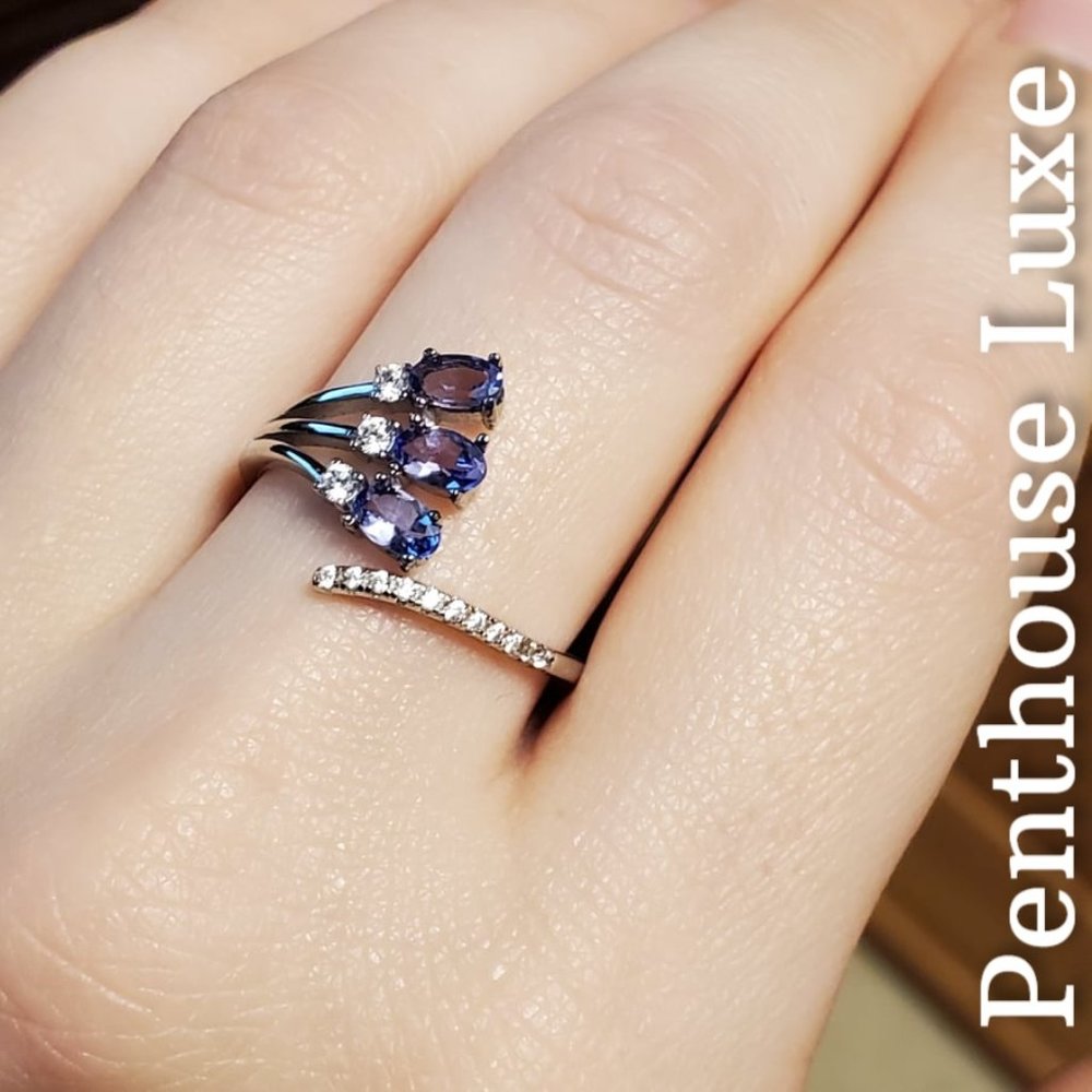NATURAL Tanzanite Triple Stone Sterling Silver Ring